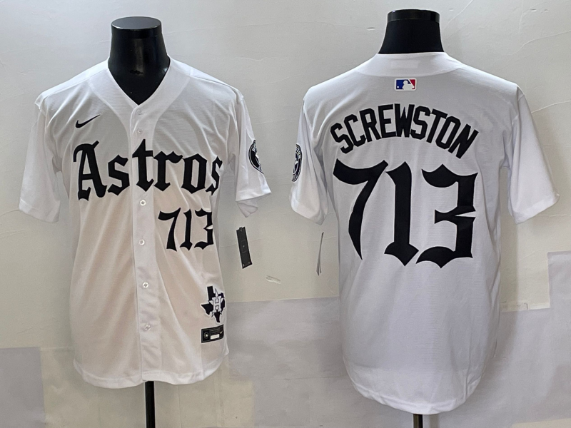 Men's Houston Astros Screwston #713 White Team Jersey